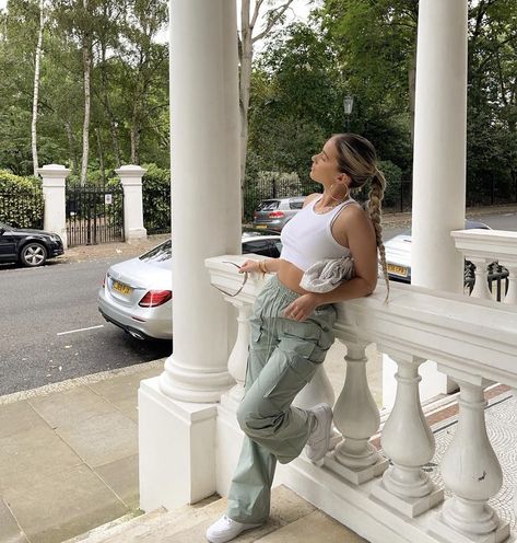 Uk London girl baddie aesthetic cargo fit long braided pony style fashion designer lifestyle rich girl old money outfit inspiration cool trendy clean that girl Sophia Tuxford Outfits, Sophia Tuxford, Everyday Outfits, Cool Girl, Summer Outfits, White Dress, Fashion Inspo, Outfit Inspo, Hair