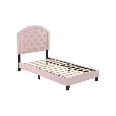 Elevate your bedroom or guest room with the glam style of this platform bed. It’s made of solid wood and features an arched headboard. The headboard is padded and upholstered in pink faux leather; diamond button tufting completes the look, while black legs offer distinctive contrast. This bed does not require a box spring; the mattress is sold separately. A slat kit and center legs are included for added stability. Plus, this bed arrives fully assembled, leaving you more time to relax. Size: Twi Pink Stanley, Tufted Platform Bed, Bed With Led Lights, Traditional Aesthetic, Tufted Upholstered Headboard, Button Tufted Headboard, Twin Platform Bed, Upholstered Bed Frame, Tufted Headboard