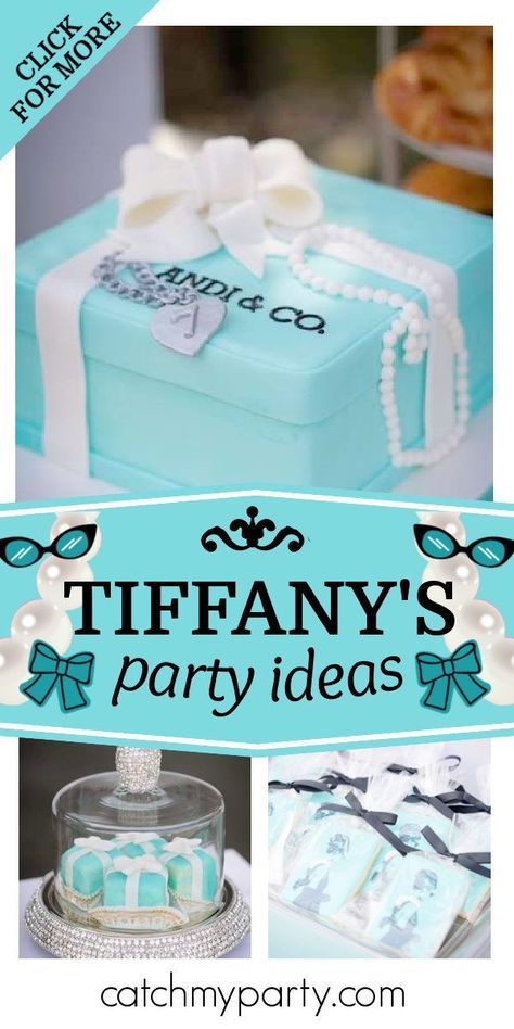 Tiffany Blue Retirement, Tiffany And Co Birthday Party Ideas, Tiffany Birthday Party Ideas, Tiffany Themed Birthday Party, Tiffany And Co Theme Party, Tiffanys Birthday Party, Tiffany And Co Cake, Breakfast At Tiffanys Birthday Theme, Tiffany Blue Birthday Party