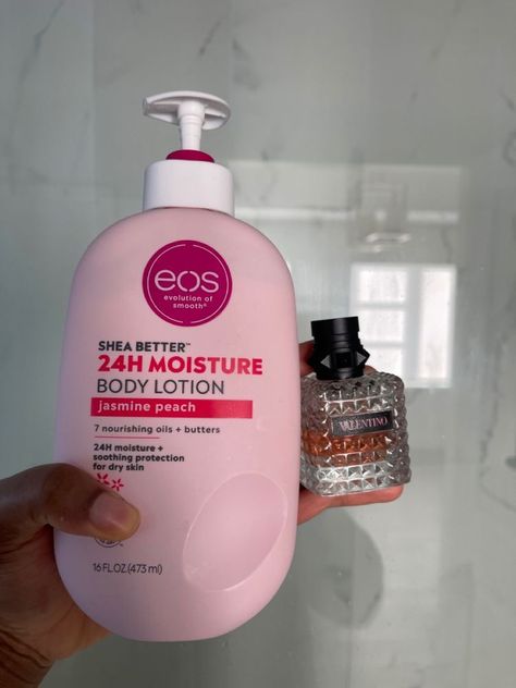 Jasmine Peach Lotion Combo, Eos Lotion Jasmine Peach Combo, Peach Body Lotion, Eos Jasmine Peach Combo, Eos Jasmine Peach, Valentino Born In Roma Layering, Eos Lotion Combo, Eos Lotion Perfume Combo, Born In Roma Perfume