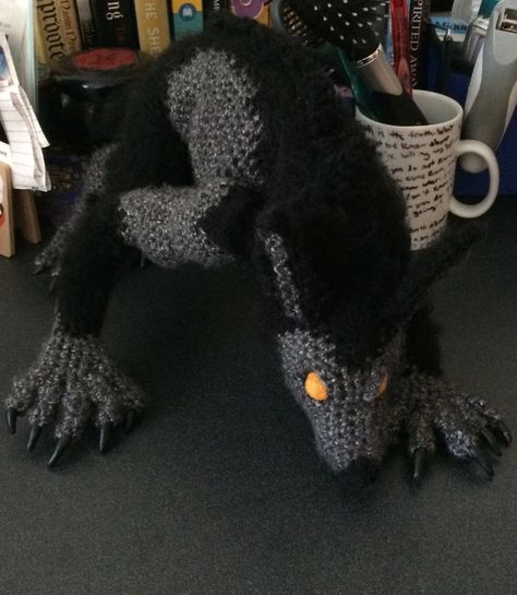 Crochet Werewolf by fluffydragon0-0   NO PATTERN Animiguri Crochet, Crochet Cerberus, Crochet Werewolf Free Pattern, Thestral Crochet Pattern, Owlbear Crochet, Crochet Werewolf, Wolf Pattern Crochet, Gremlin Crochet Pattern, Monster Hunter Crochet