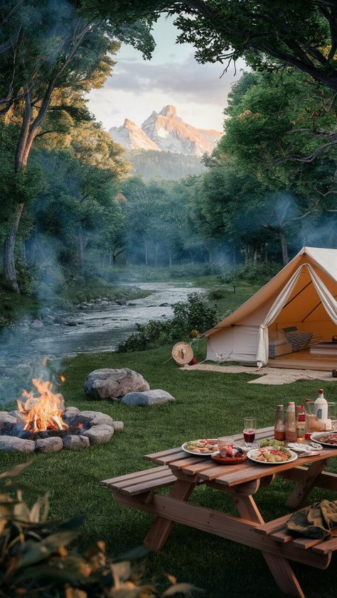 Camping for Beginners - The Ultimate Guide Backpacking Camping Aesthetic, Glamping Set Up, Camp Grounds Ideas, Summer Camping Aesthetic, Tent Camping Aesthetic, Glamping Aesthetic, Camping Cafe, Beginner Camping, Camping Retreat