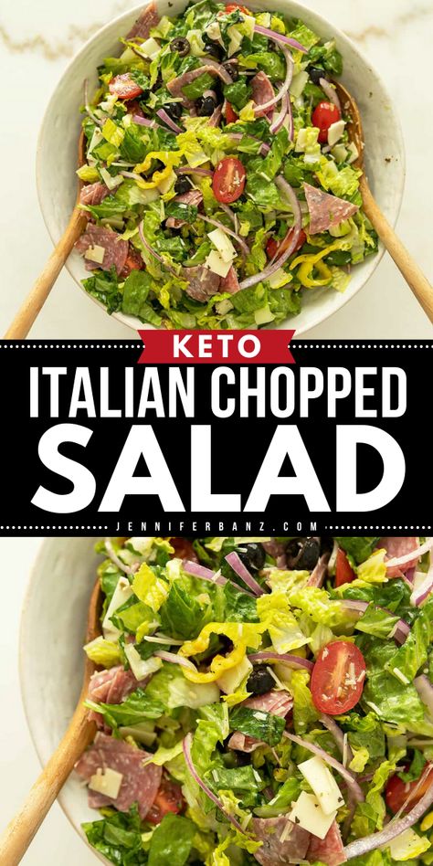 This best Italian chopped salad is a perfect addition to your summer salad ideas! It's a low-carb and easy keto salad recipe that's loaded with all the good stuff like chopped salami, pepperoncini, grape tomatoes, black olives, and provolone cheese. Try it! Easy Low Carb Salad Recipes, Low Carb Dinner Salads, Keto Italian Chopped Salad, Keto Salads Recipes For Dinner, Keto Side Salad Recipes, Low Carb Salad Ideas, Keto Chopped Salad Recipes, Keto Salads Recipes Easy, Keto Salads Recipes Low Carb