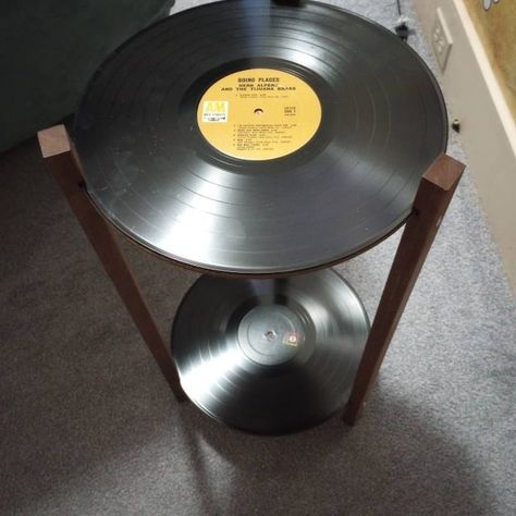 Record Table, Two Shelf LP Retro Record Side Table, Plant Stand - Etsy Vinyl Record Side Table, Record Room Decor, Record Shelves, Record Decor, Record Player Table, Side Table Plant, Record Shelf, Record Room, Unique Side Table