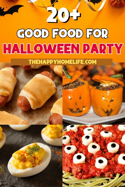 Hosting a Halloween party? Try these spooky snacks: Mummy Hot Dogs, Spiderweb Pizza, Ghostly Guacamole, Witch's Brew Punch, Frankenstein Rice Krispie Treats, and more! Spiderweb Pizza, Frankenstein Rice Krispie Treats, Mummy Meatloaf, Halloween Stuffed Peppers, Candy Corn Jello Shots, Pumpkin Deviled Eggs, Mummy Hot Dogs, Good Foods, Spooky Snacks