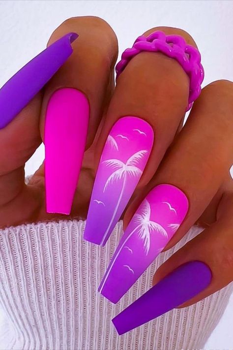 Ombre Purple Nail Designs, Nail Summer, Barbie Nails, Glittery Nails, Sassy Nails, Stylish Nails Designs, Vibrant Nails, Glow Nails, Bright Nails