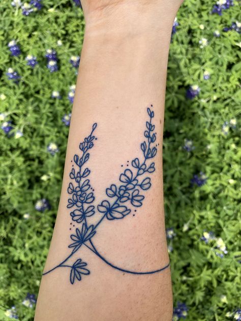 bluebonnet tattoo Blue Simple Tattoo, Blue Bonnets Tattoo, Blue Outline Tattoo, Dainty Bluebonnet Tattoo, Blue Bonnet Tattoo Simple, Blue Linework Tattoo, Purple Ink Tattoos, Texas Bluebonnet Tattoo, Bluebonnets Tattoo