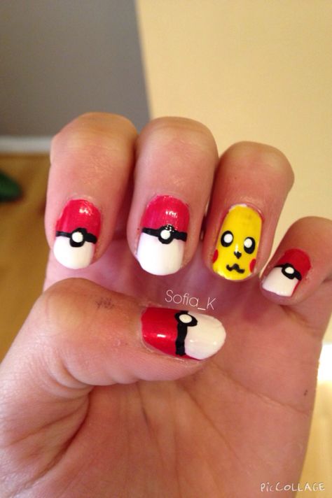 Pokemon nails! Super easy and fun to create! Pokemon Nails, Easy Pokemon, 7th Birthday, Nails Makeup, Hair Nails, Hair And Nails, Super Easy, Nail Designs, Pokemon