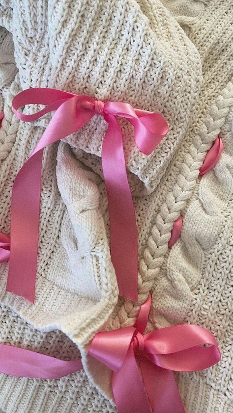 Bows On Everything, Bow Sweater Diy, Fall Outfits Plus Size, Sweater With Bows, Sweater Diy, Pinterest Whispers, Bows Coquette, Patchwork Hoodie, Bows Pink