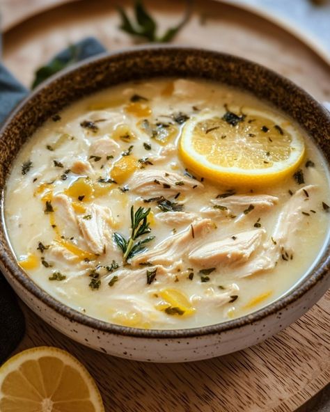 If you’re in the mood for something fresh, comforting, and oh-so-delicious, Greek Lemon Chicken Soup is the answer. This soup is a perfect combination of tender chicken, tangy lemon, and creamy broth that will warm you from the inside out. It’s the perfect dish to make when you want something nourishing yet light, and the lemon gives it that refreshing zing that makes each bite feel like a burst of sunshine. Whether you’re serving it for a cozy dinner or a quick lunch, this soup is a crowd-... Lemon Chicken Noodle Soup Recipe, Chicken Noodle Soup Lemon, Lemon Chicken Greek Soup, Lemon Garlic Soup, Lemon Chicken Stew, Chicken Soup With Lemon, Creamy Lemon Soup, Chicken Lemon Soup Recipes, Crockpot Lemon Chicken Soup