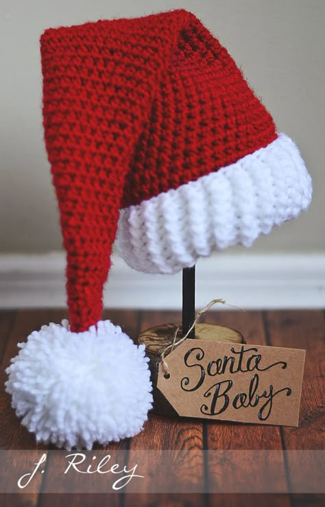 Crochet Santa Hat, Easy Crochet Hat Patterns, Crochet Christmas Hats, Easy Crochet Hat, Crochet Santa, Crochet Xmas, Holiday Crochet, Christmas Crochet Patterns, Crochet Baby Hats