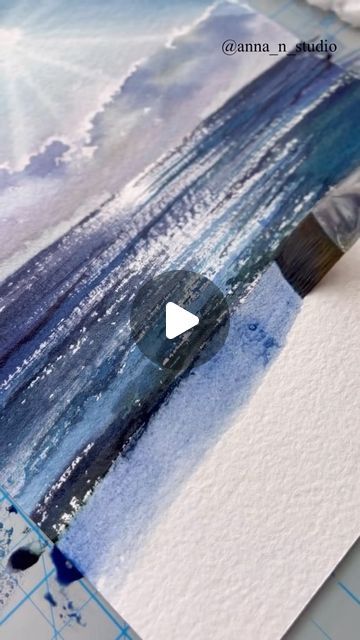 Watercolour Waves Tutorial, Watercolor Lake Scene Tutorial, Watercolor Sea Tutorial, Ocean Watercolor Painting Easy, How To Draw Sea, Watercolor Ocean Painting, How To Paint Sea, Water Painting Ideas For Beginners, Acquarelli Ideas