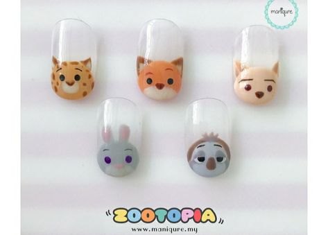 Tsum Tsum Nails, Disney Manicure, Marvel Nails, Minion Nails, Girls Nail Designs, Pop Art Nails, Disney Nail, Funky Nail Art, Nick Wilde