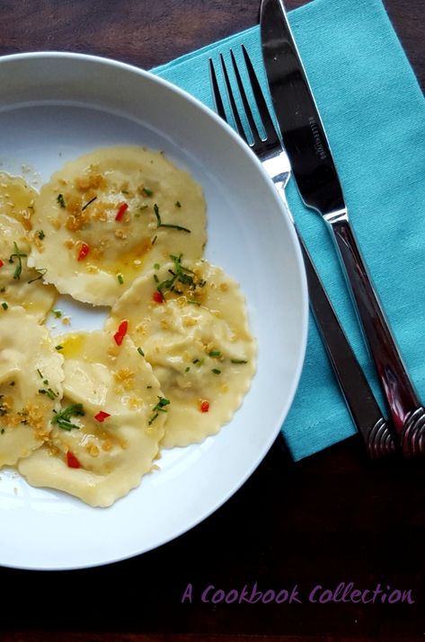 Crab Ravioli with Lemon Butter Sauce - A Cookbook Collection Crab Ravioli Sauce Recipes, Sauce For Crab Ravioli, Ravioli Sauce Recipe, Lobster Ravioli Sauce, Crab Ravioli, Ravioli Sauce, Lemon Cream Sauce, Pasta Dough Recipes, Ravioli Filling