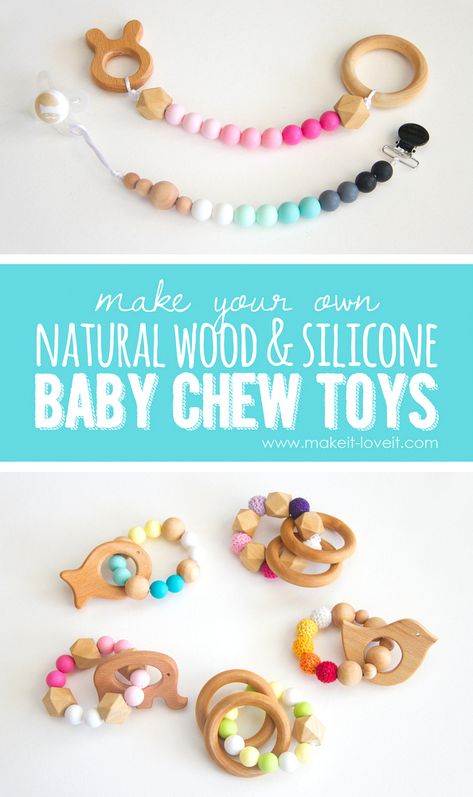 How to make Natural Wood & Silicone Baby Chew Toys | via www.makeit-loveit.com Diy Teething Toys, Stretchy Car Seat Cover, Wood Toys Diy, Baby Chew Toys, Diy Baby Toys, Natural Wood Toys, Wood Baby Toys, Diy Teething, Teething Beads