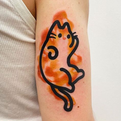 Orange And White Cat Tattoo, Ginger Cat Tattoo, Cute Cat Tattoo, Black Bird Tattoo, Pumpkin Tattoo, Kawaii Tattoo, Halloween Tattoo, Simple Tattoo, Ginger Cat