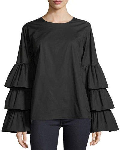 MICHAEL Michael Kors Tiered Ruffle-Sleeve Top Top Neckline, Vans Outfit, Ruffled Sleeve Top, Top Designers, Bell Sleeve, Neiman Marcus, Ruffles, Bell Sleeve Top, Tops Designs