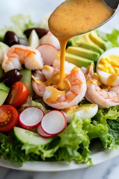 Shrimp Louie Salad - Insanely Good Shrimp Louie Salad, Shrimp Louie, Frozen Cooked Shrimp, Salad With Shrimp, Low Fodmap Meals, Fodmap Meals, Cucumber Onion, Tasty Salads, Shrimp Salad Recipes