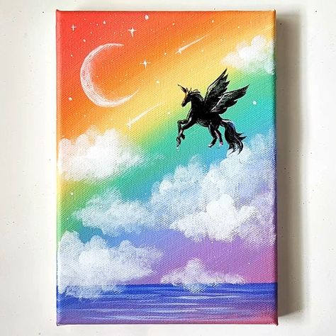 Rainbow Sky with Unicorn Acrylic Painting | work of art, unicorn, art of painting | Rainbow Sky with Unicorn Acrylic Painting #art #artist #artwork #acrylic #painting #eldrawingarts #paintingartwork #acrylicpainting | By El Drawing Arts | Facebook Unicorn Easy Painting, Rainbow Colours Painting, Colourful Acrylic Paintings, Unicorn Painting For Kids, Child Painting Ideas For Kids, Rainbow Sky Painting, Easy Unicorn Painting, Unicorn Art Painting, Unicorn Painting Canvas