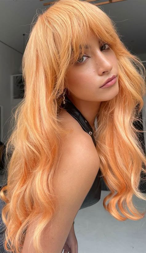 peach blonde hair, dark peach hair, peach hair dark roots, pastel peach hair, peach hair colors, peach hair colour ideas, salmon pink hair color, peach hair, light peach hair