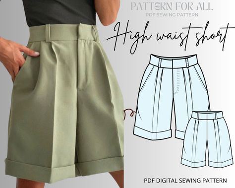 This is a short pant pattern . This is a digital sewing pattern Pattern Sizes: The pattern includes 10 sizes XXS to XXL  short pant pattern includes 4 PDF files:  ✦short pant pattern printable in A4 ✦short pant pattern printable in US Letter ✦short pant pattern printable in A0  ✦Book Of Instructions include step by step pictures . Pattern Sizes: The pattern includes 9 sizes 00 to 14 US SIZES 1cm/ 0.4 inch Seam allowances already included. What fabric to use better? I used woven cotton Fabric.  W Sewing Pattern Free Pants, Pleated Shorts Sewing Pattern, High Waisted Pleated Shorts Pattern, High Waisted Shorts Sewing Pattern, Flared Shorts Pattern, Two Piece Set Sewing Pattern, Easy Sewing Projects For Beginners Clothes, Pants Sewing Pattern Free, Linen Pants Sewing Pattern