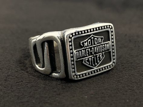 Harley Davidson Rings, Silver Motorcycle, Silver Men Ring, Silver Ring Designs, Biker Jewelry, Biker Rings, Ring Men, Men Ring, Detailed Ring