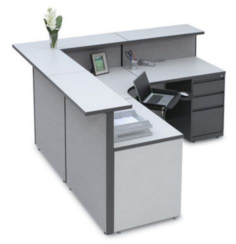 Modern Reception Desk Storlie #interiordesign #furniture L Shaped Reception Desk, Office Reception Counters, Office Reception Table Design, Office Counter Design, Receptionist Desk, Reception Table Design, Shop Counter Design, Reception Desk Counter, Modern Reception Desk