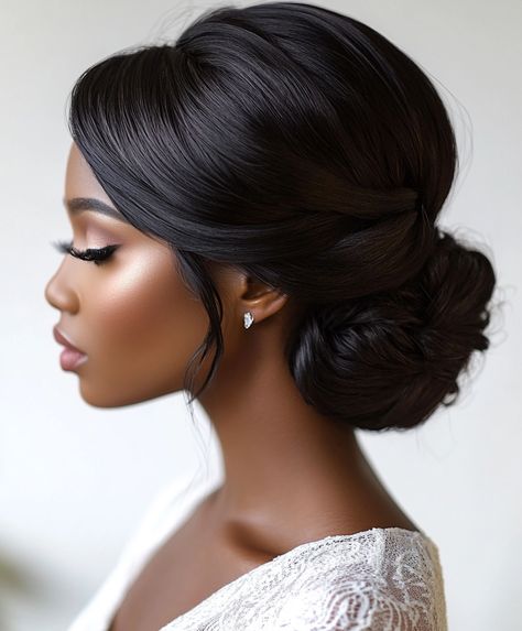 💁 Elevate Glamorous Braids Updo Hairstyle with Bridesmaid Braid Updo Black Woman Bridal Hair Updo, Natural Hair Bridal Updo Black Women, Black Brides Hairstyles Updo, Bridal Updo With Veil Black Woman, Wedding Day Hair Black Women, Low Bun Wedding Hair Black Women, Black Women Bridal Hairstyles, Black Woman Wedding Hairstyles, Bride Updo Hairstyles