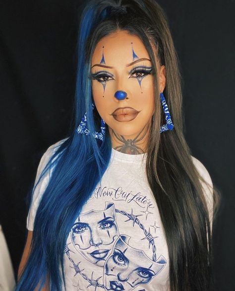 Laugh Now Cry Later Makeup, Chicana Clown Makeup Halloween, Chicana Halloween Costumes, Chola Halloween Makeup, Smile Now Cry Later Makeup, Chola Clown Makeup Halloween, Chola Costume Ideas, Horror Makeup Ideas Easy, Cholo Makeup