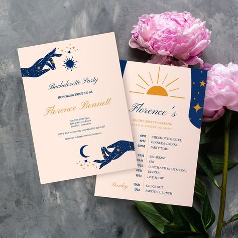 moon and sun bachelorette Celestial Bachelorette Party, Celestial Bachelorette, Bachelorette Party Invite, Wild Party, Bachelorette Themes, Party Template, Moon And Sun, Text Background, Bachelorette Party Themes