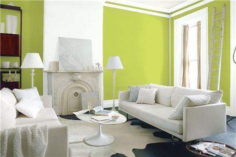 Look at the paint color combination I created with Benjamin Moore. Via @benjamin_moore. Wall: Electric Slide 404; Accent Wall: Chantilly Lace 2121-70; Trim: Chantilly Lace 2121-70. Color Combinations Paint, Best White Paint, Benjamin Moore Colors, Benjamin Moore Paint, White Paint Colors, Room Paint Colors, Simply White, Paint Colors For Living Room, Living Room Paint