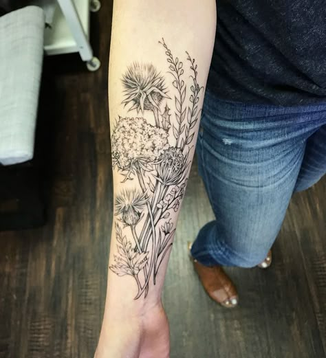 Muse Tattoo, Botanical Tattoo Sleeve, Christian Sleeve Tattoo, Wildflower Tattoo, Floral Tattoo Sleeve, Back Of Shoulder Tattoo, Forearm Tattoo Women, Botanical Tattoo, My Tattoo