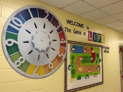 Game Of Life Party Decorations, Game Of Life Door Decorations, Game Of Life Hallway Decorations, Life Game Decorations, Board Game Themes Decorations, Game Of Life Classroom Theme, The Game Of Life Decorations, Board Game Hallway Decorations, Board Game Float Ideas