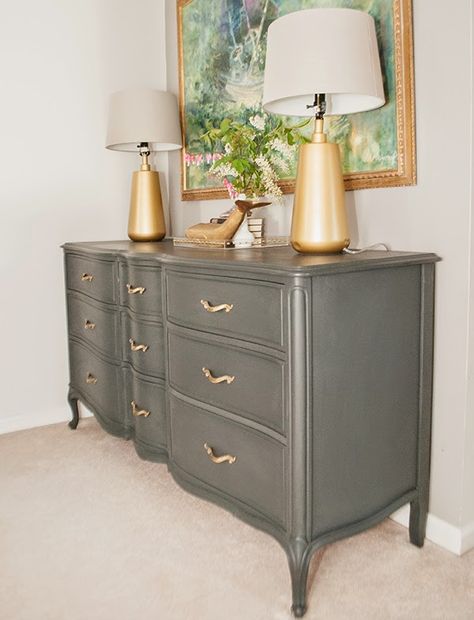 Today I’m sharing what I did with my upstairs hallway dresser. Do you even remember what it looked like before? It was silver before and it’s been really bugging me for a long time now (click HERE to read the post). Are you wondering why it has been bugging me? Well first of all because...Read More » Repainted Furniture, Annie Sloan Graphite, French Provincial Dresser, Dyi Projects, Furniture Rehab, Painted Dresser, Table Makeover, Room Color, House Things