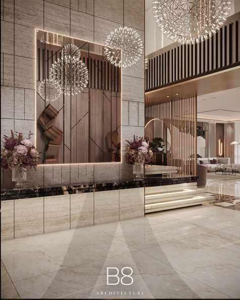 Villa Marina / Interior Design - B8 Architecture and Design Studio Foyer Interior, Modern Arabic Interior, B8 Architecture, Lobby Designs, Arabic Interior Design, Neoclassical Interior Design, Villa Interior Design, Architecture Styles, House Architecture Styles