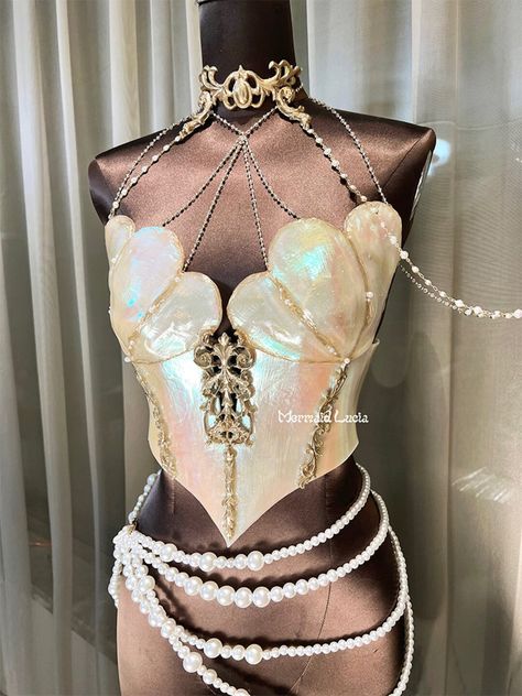 Glistening Seashell Princess Resin Mermaid Corset Bra Top - Etsy Mermaid Cosplay, Top Cosplay, Silicone Bra, Mermaid Aesthetic, Corset Bra, Mermaid Costume, Mermaid Fashion, Bra Tops, Pretty Dresses