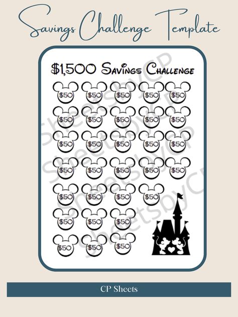 Disney Savings Challenge, Savings Challenge Template, Disney Savings, Challenge Template, Saving Coins, Saving Money Chart, Budget Challenge, Money Chart, Money Saving Methods