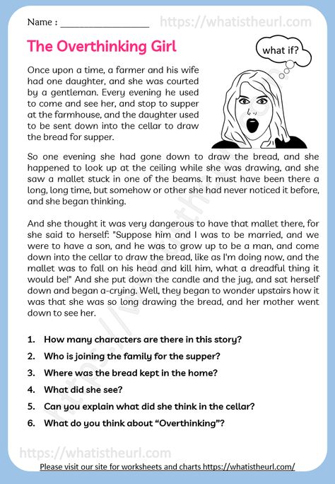 It is a short and sweet reading comprehension for higher grade students. It is a story about a family where there is a father, mother, and daughter. The girl thinks too much and that is what this reading comprehension is about.Please download the PDF The Overthinking Girl – Reading Comprehension Reading For High School Students, English Reading Short Stories Grade 5, Reading Comprehension For High School, Short Story High School English, Grade 6 Short Story Reading Comprehension Worksheets, Comprehension For Grade 5 With Questions, Comprehension For Grade 3 Student, English Story Reading High Schools, Reading For Grade 2 Student