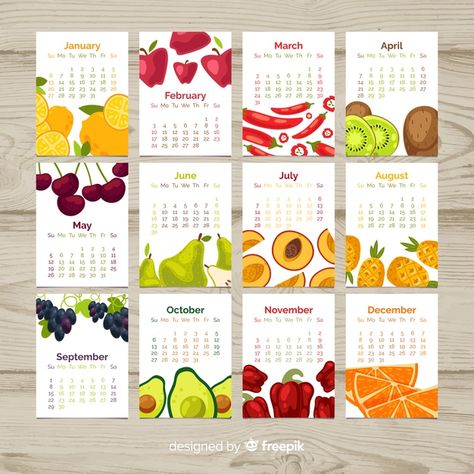 Calendar of seasonal vegetables and fruits | Premium Vector #Freepik #vector #food #calendar #design #template Calendar Ideas Design, Fruit Calendar, Calendar Design Layout, Food Calendar, Calendar Graphic, Meal Calendar, Calendar Themes, Illustration Calendar, Season Calendar