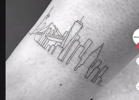 Ny Skyline Tattoo, New York Inspired Tattoo, City Skyline Tattoo, Nyc Skyline Tattoo, Skyline Tattoo, Ny Skyline, Nyc Skyline, Minimalist Tattoo, Tiny Tattoos