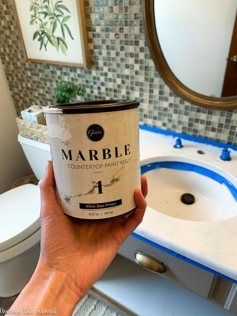 How to Paint a Countertop to Look Like Marble! - Average But Inspired Paint Bathroom Countertops, Painted Countertops Diy, Painting Bathroom Countertops, Painted Countertops, Countertop Paint Kit, Countertop Makeover, Paint Bathroom, Countertops Diy, Diy Kitchen Countertops