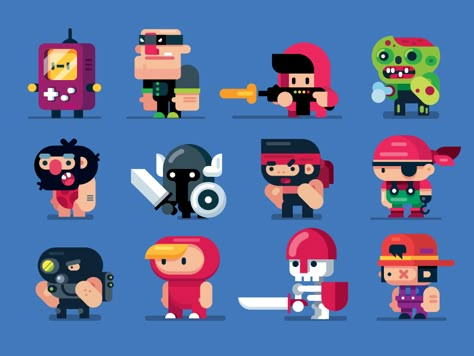 Game Design Characters, Flat Design Illustrations by Gigantic on Dribbble Character Flat Design, Animation Graphic Design, 3d Karakter, Adobe Illustrator Design, Vector Game, Vector Character Design, 2d Game Art, Flat Design Illustration, Character Flat