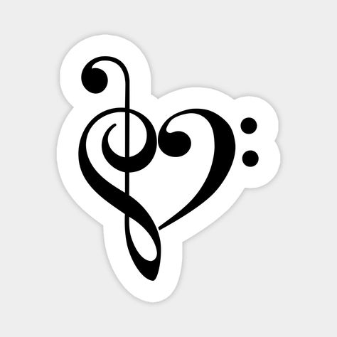 Treble Clef & Bass Clef Heart -- Choose from our vast selection of magnets to match with your desired size to make the perfect custom magnet. Pick your favorite: Movies, TV Shows, Art, and so much more! Available in two sizes. Perfect to decorate your fridge, locker, or any magnetic surface with. Bass And Treble Clef, Treble Clef Notes, Heart Music, Bass Clef, Heart Magnets, Music Stickers, Music Tattoo, Treble Clef, Music Design