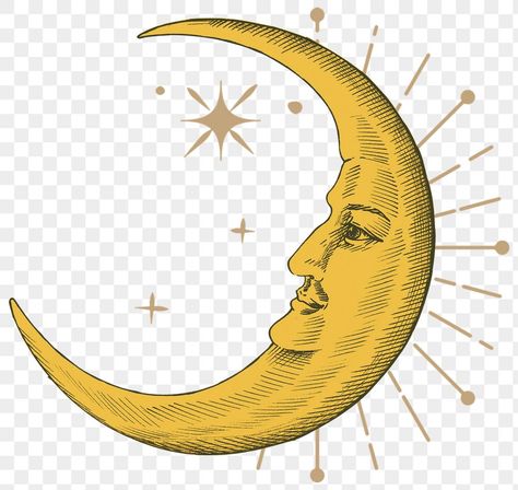 Vintage Crescent Moon Illustration, Star Moon Illustration, Vintage Paper Moon, Spiritual Png Aesthetic, Vintage Star Illustration, Transparent Images Aesthetic, Moon Png Aesthetic, Moon Transparent Png, Transparent Png Aesthetic