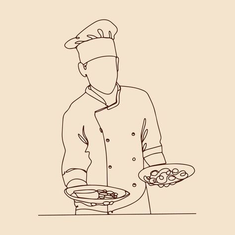 Chef Character Design Illustration, Vintage Chef Illustration, Chef Art Drawing, Chef Drawing, Cooking Tattoo, Chef Illustration, Chef Pictures, Plate Decoration, Creative School Project Ideas