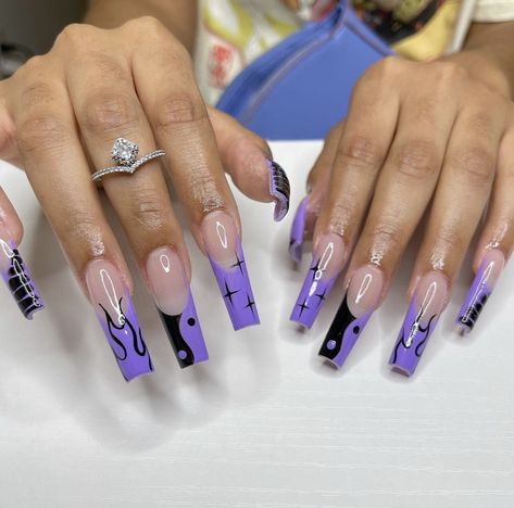 Cute Long Square Nails, Festival Acrylic Nails, Purple Acrylic Nails Designs, Long Acrylic Nails Designs, Dope Nail Designs Purple, Baddy Nails, Summer Nails Art, Nail Art Inspo, Purple Acrylic Nails