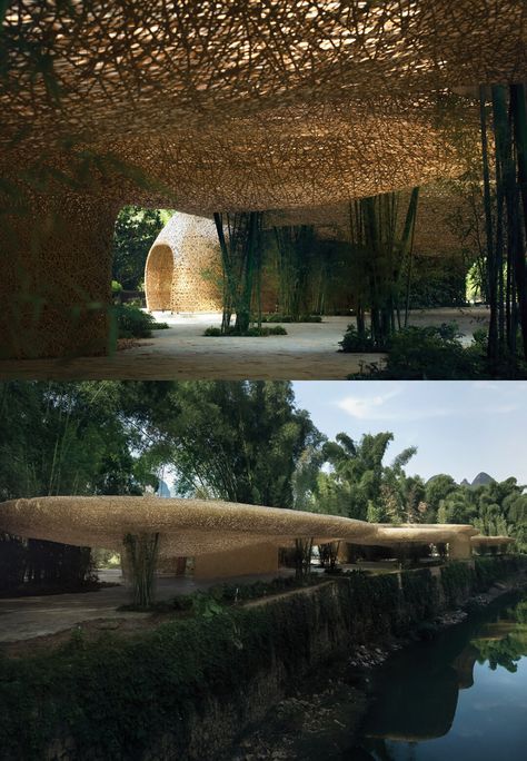 IILab. fashions cloud-like bamboo canopies and lantern-shaped pavilions in China Bamboo Canopy, Bamboo Lantern, Pavilion Design, Dappled Light, Natural Ecosystem, Tree Canopy, Bamboo Tree, Architecture Drawing Art, Small Buildings