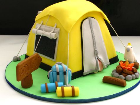 ???? how about multiple tent style cakes rather than one larger one, i.e circus tent, wigwam traditional shaped one?????? Tent Cake, Gateau Harry Potter, Camping Setup, Camping Cakes, Camping Birthday Party, Crazy Cakes, Specialty Cakes, Novelty Cakes, Cake Images