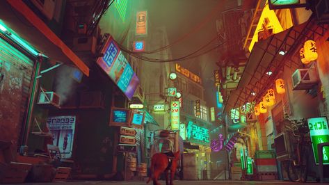 Stray Cat Game Wallpaper Pc, Stray Scenery, Stray City Game, Stray Midtown, Cyberpunk Laptop Wallpaper, Stray Cat Game Wallpaper, Stray Game Wallpaper, Scrivener Themes, Stray Aesthetic