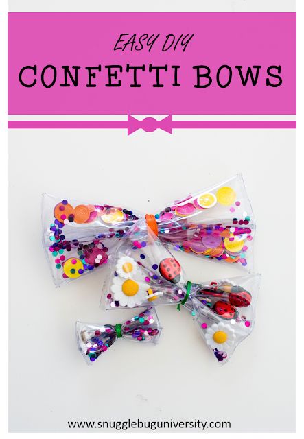 Snugglebug University: DIY Clear Vinyl Confetti Bows Diy Jelly, Diy Confetti, Hair Bow Tutorial, Lego Birthday Party, Fabric Flower Tutorial, Felt Flower Headband, Moms Crafts, Hair Bow Holder, Diy Bows